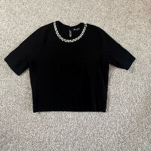 Marled Audrey Hepburn-Inspired Pearl Embellished black tailered Sweater like new
